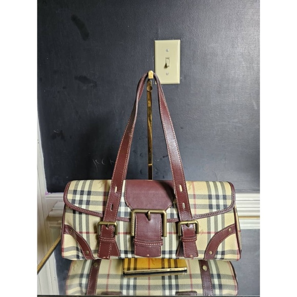 Burberry Handbags - Authentic Burberry Haymarket Check Flap Shoulder Bag Brown/Beige